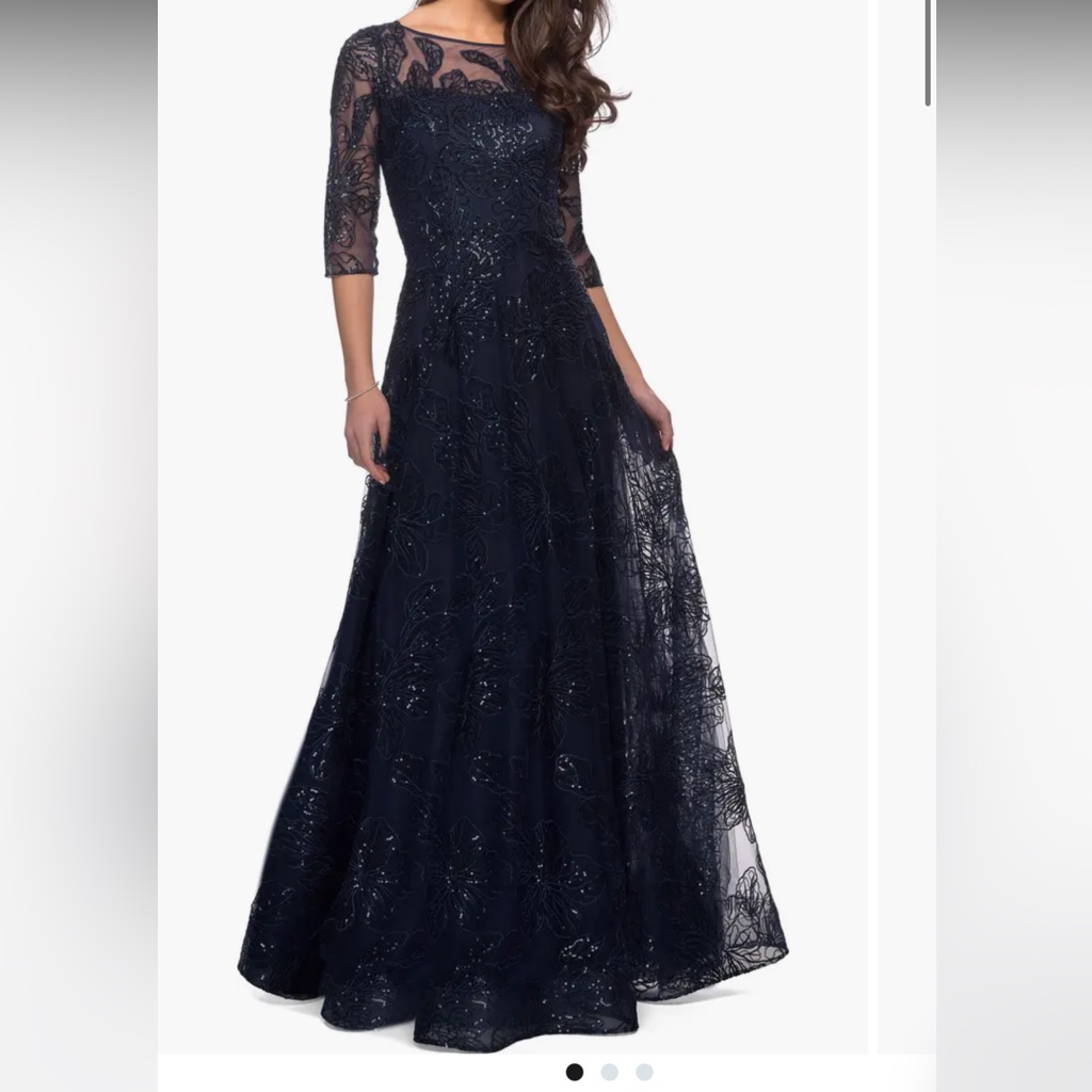 Nwt La Femme 27942 Floral A-Line Lace Sequin Gown With Sheer Scoop Neckline 6